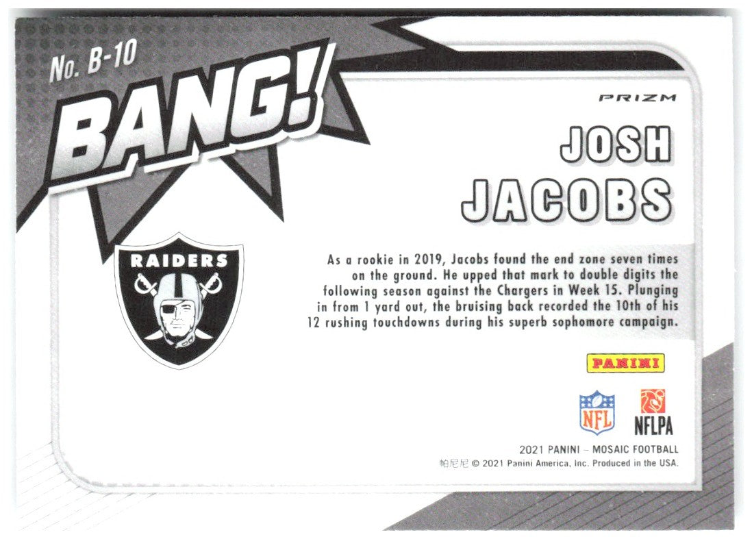 Josh Jacobs Panini Mosaic - Bang! Mosaic B-10 2021 Las Vegas Raiders