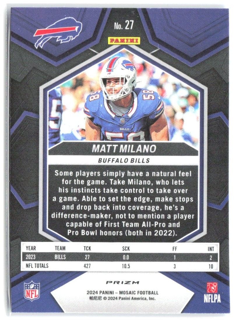 Matt Milano Panini Mosaic - Mosaic Reactive Blue 27 2024 Buffalo Bills