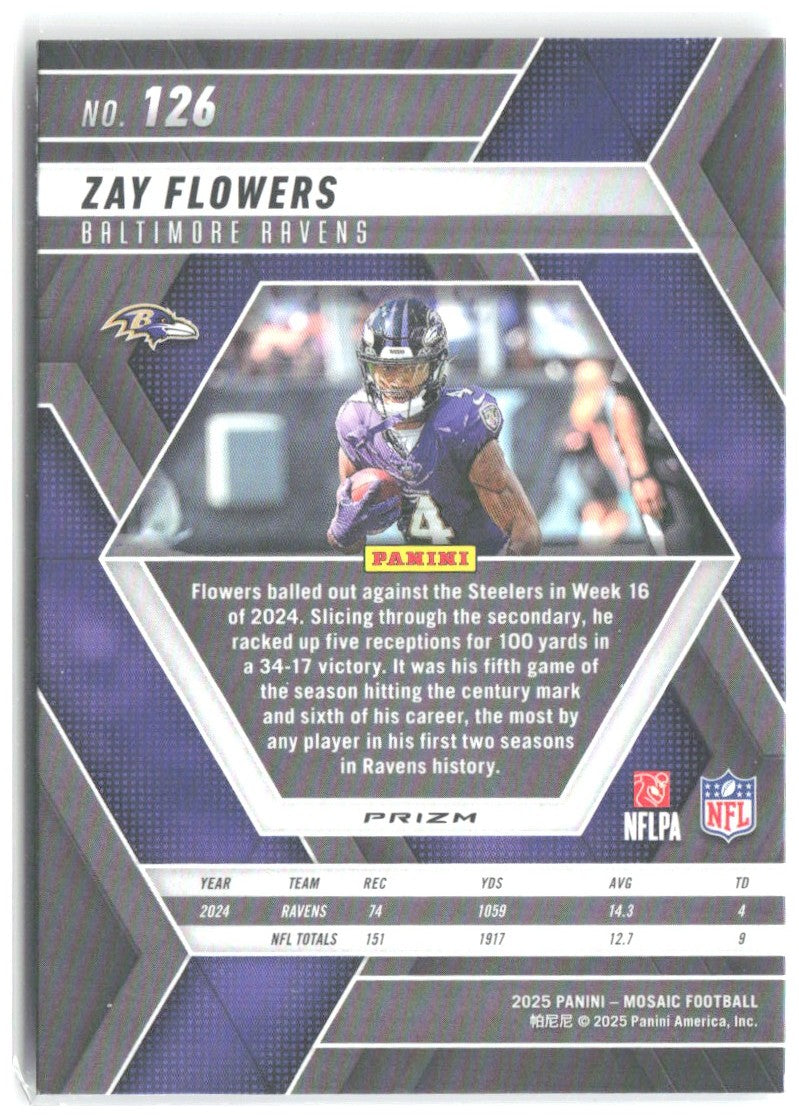 Zay Flowers Panini Mosaic - Silver 126 2025 Baltimore Ravens