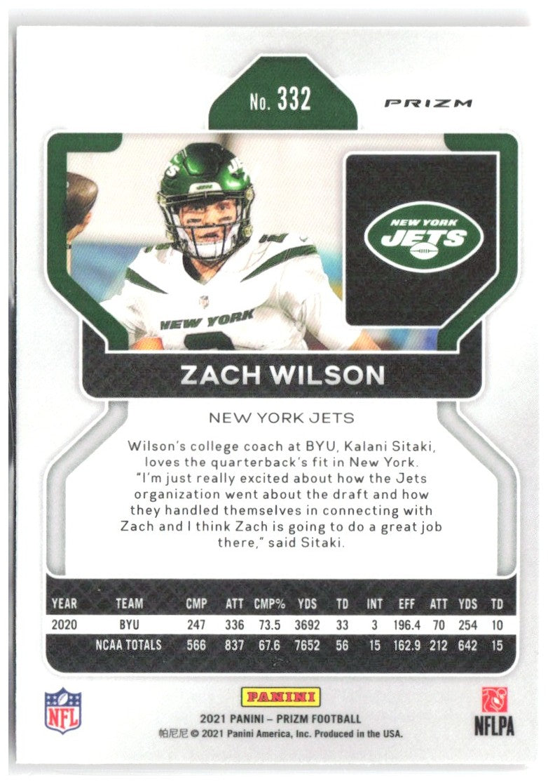 Zach Wilson Panini Prizm - Disco 332 2021 New York Jets