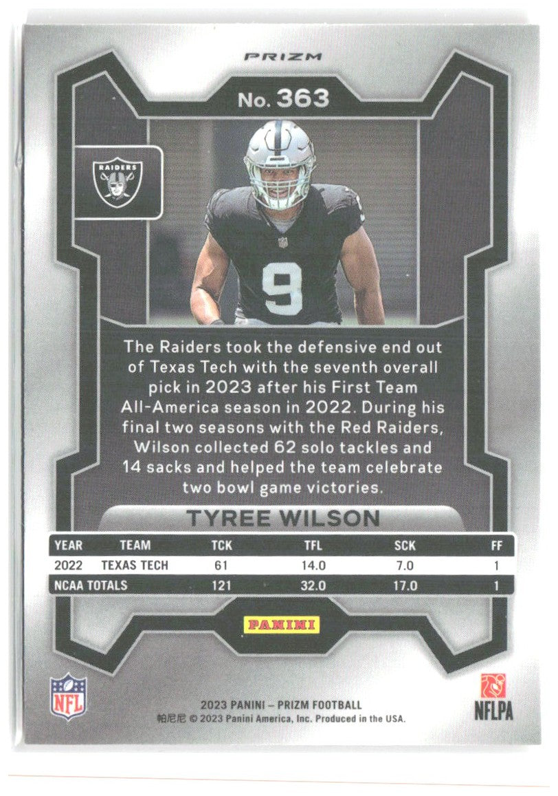 Tyree Wilson Panini Prizm - Lazer 363 2023 Las Vegas Raiders