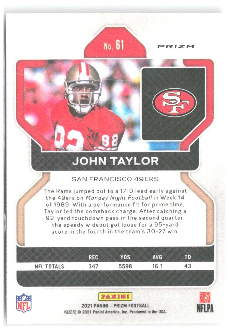 John Taylor Panini Prizm - Silver 61 2021 San Francisco 49ers