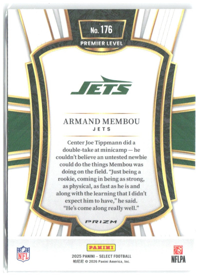 Armand Membou Panini Select - Black and Green Prizm Shock 176 2025 New York Jets