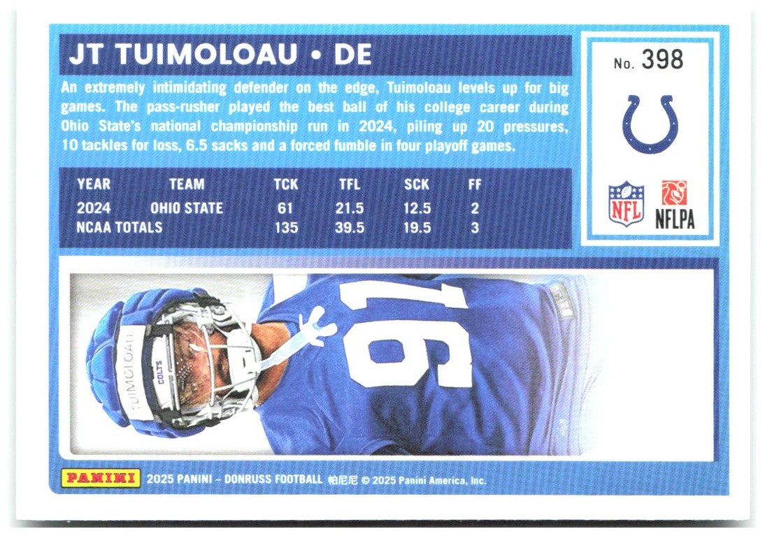 JT Tuimoloau Donruss - Press Proofs Green 398 2025 Indianapolis Colts