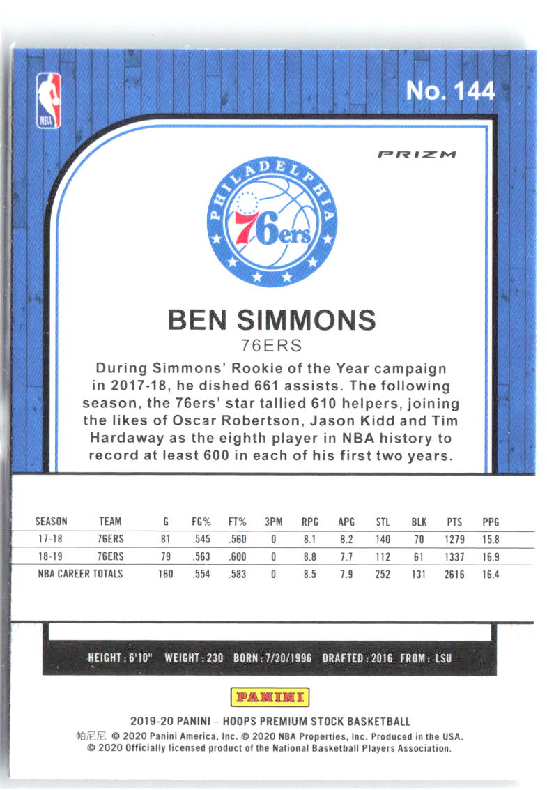 Ben Simmons Hoops Premium Stock - Prizms Green 144 2019-20 Philadelphia 76ers