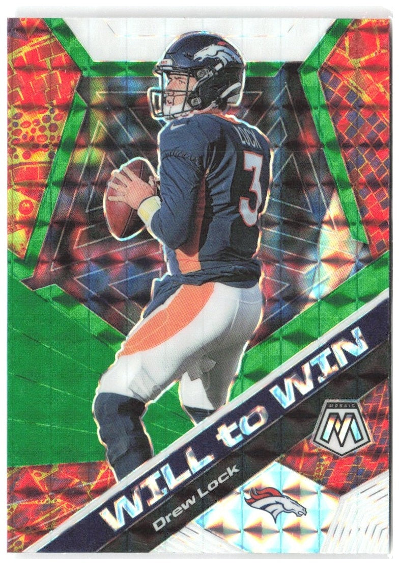 Drew Lock Panini Mosaic - Will to Win Prizm Green WW17 2020 Denver Broncos