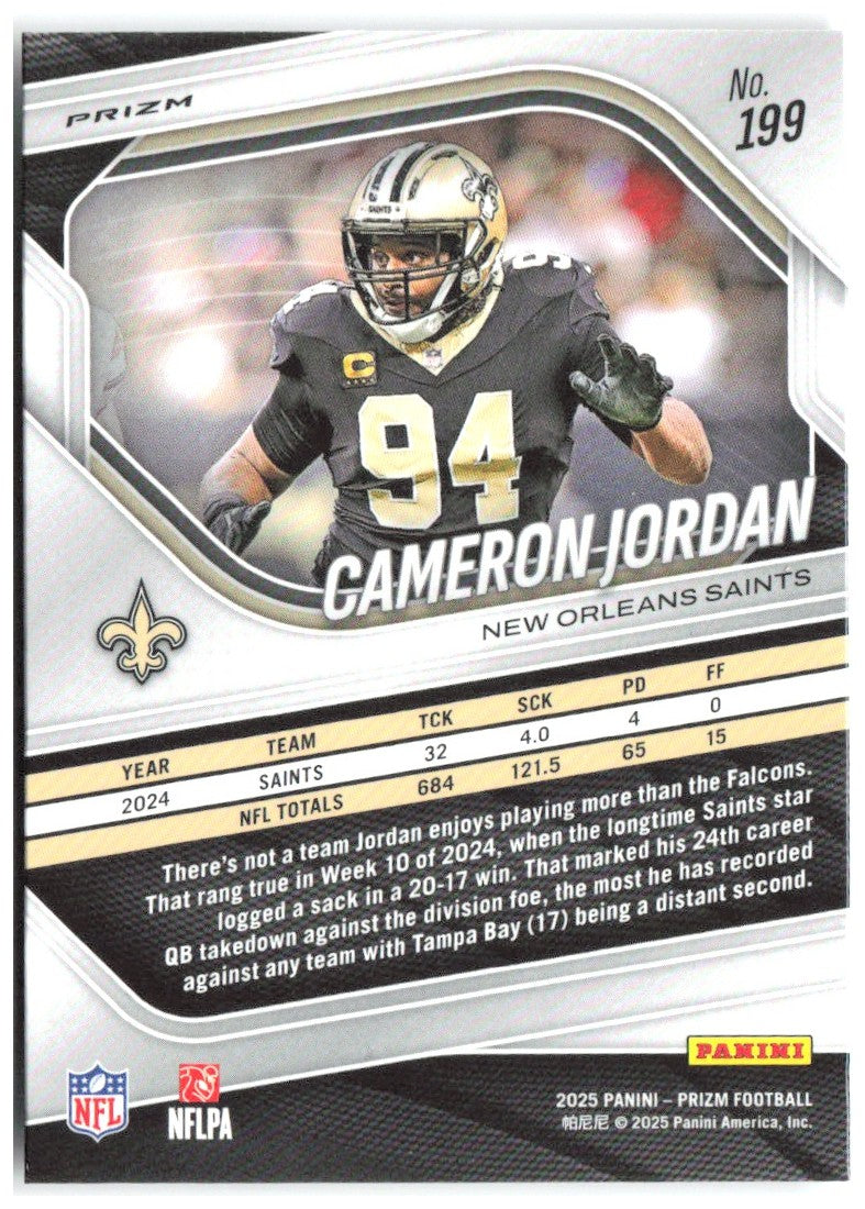 Cameron Jordan Panini Prizm - Lazer 199 2025 New Orleans Saints
