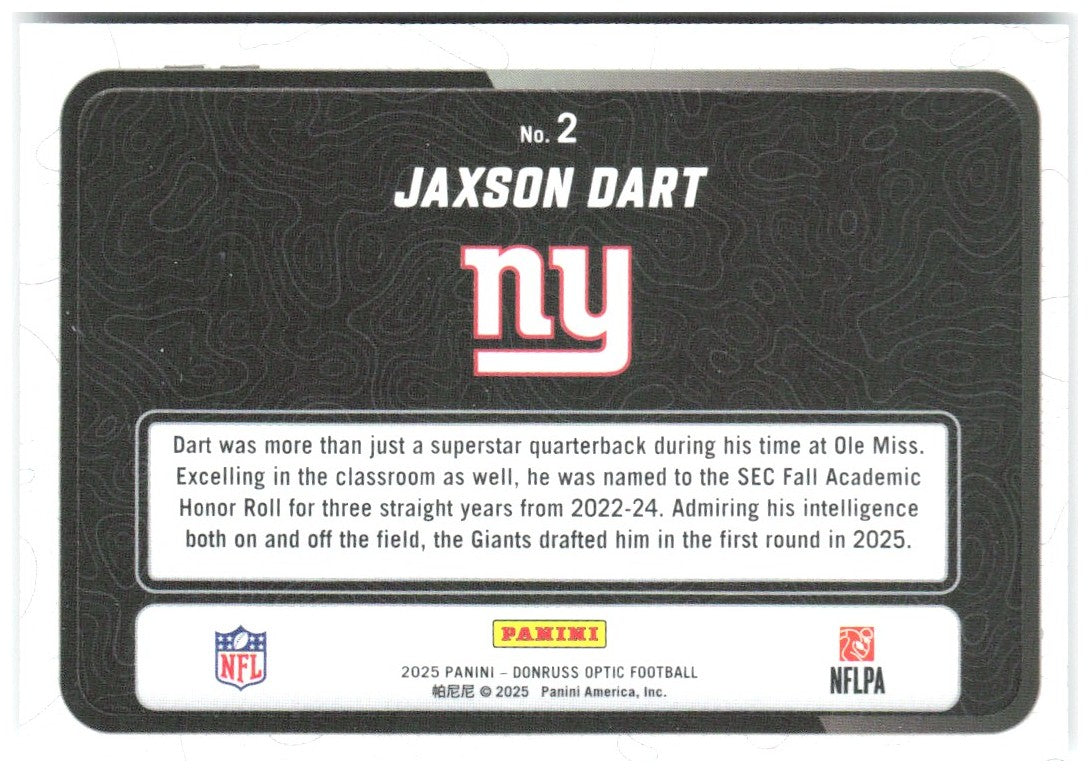 Jaxson Dart Donruss Optic - Passing Grade 2 2025 New York Giants