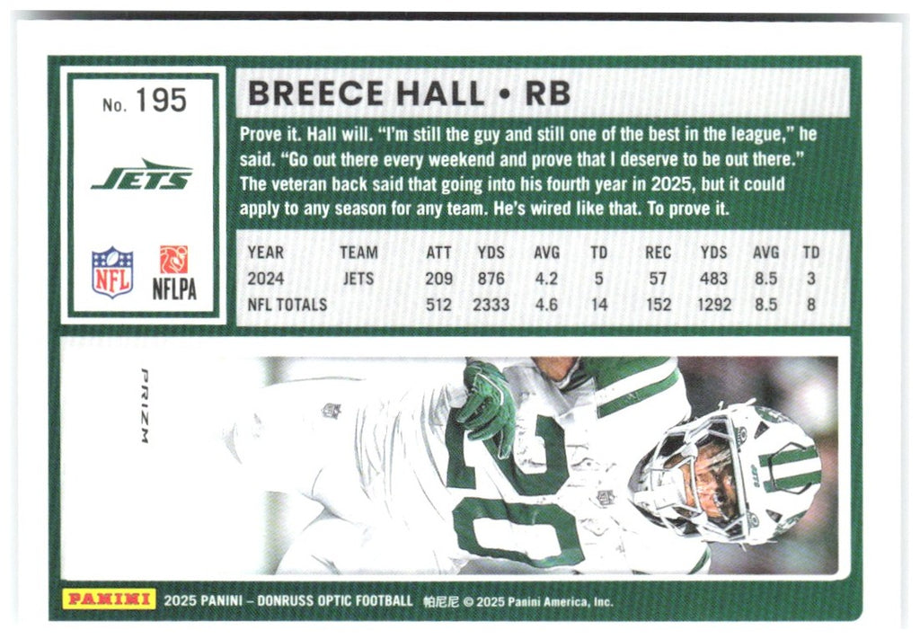 Breece Hall Donruss Optic - Holo 195 2025 New York Jets