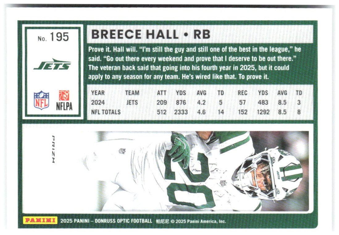 Breece Hall Donruss Optic - Holo 195 2025 New York Jets