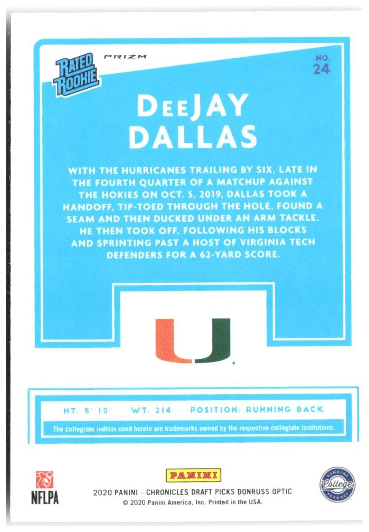 DeeJay Dallas Chronicles Draft Picks - Donruss Optic Rated Rookies Red 24 2020