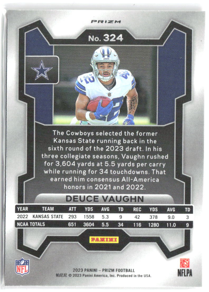 Deuce Vaughn Panini Prizm - Lazer 324 2023 Dallas Cowboys