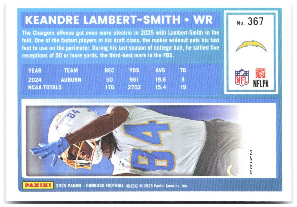 KeAndre Lambert-Smith Donruss - Optic Rated Rookies Pink 367 2025 Chargers