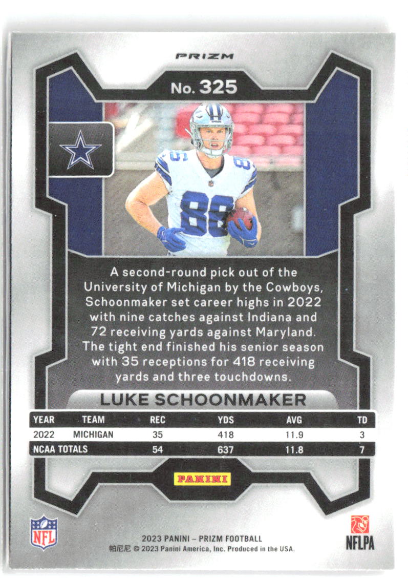 Luke Schoonmaker Panini Prizm - Lazer 325 2023 Dallas Cowboys