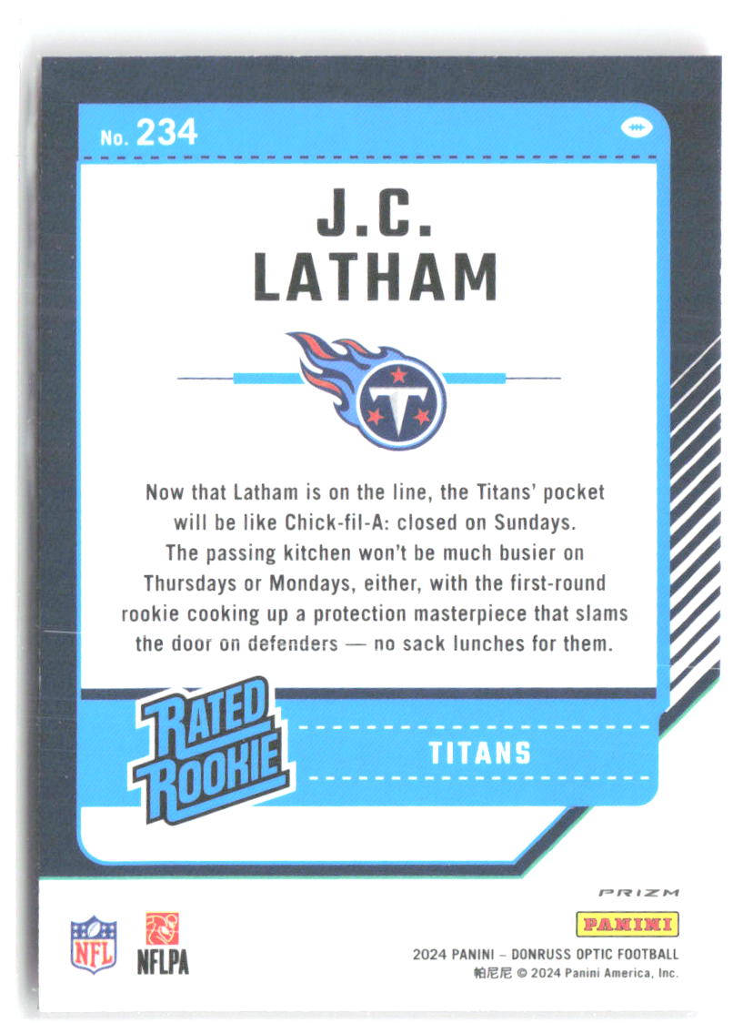 J.C. Latham Donruss Optic - Pink 234 2024 Tennessee Titans