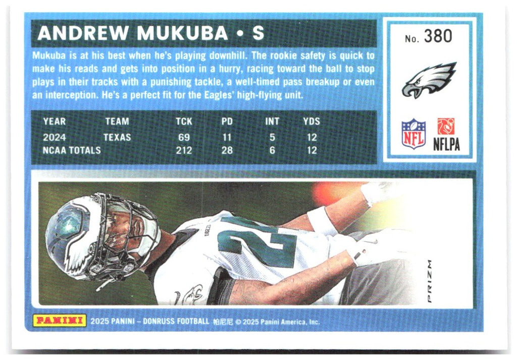 Andrew Mukuba Donruss - Optic Rated Rookies Pink 380 2025 Philadelphia Eagles