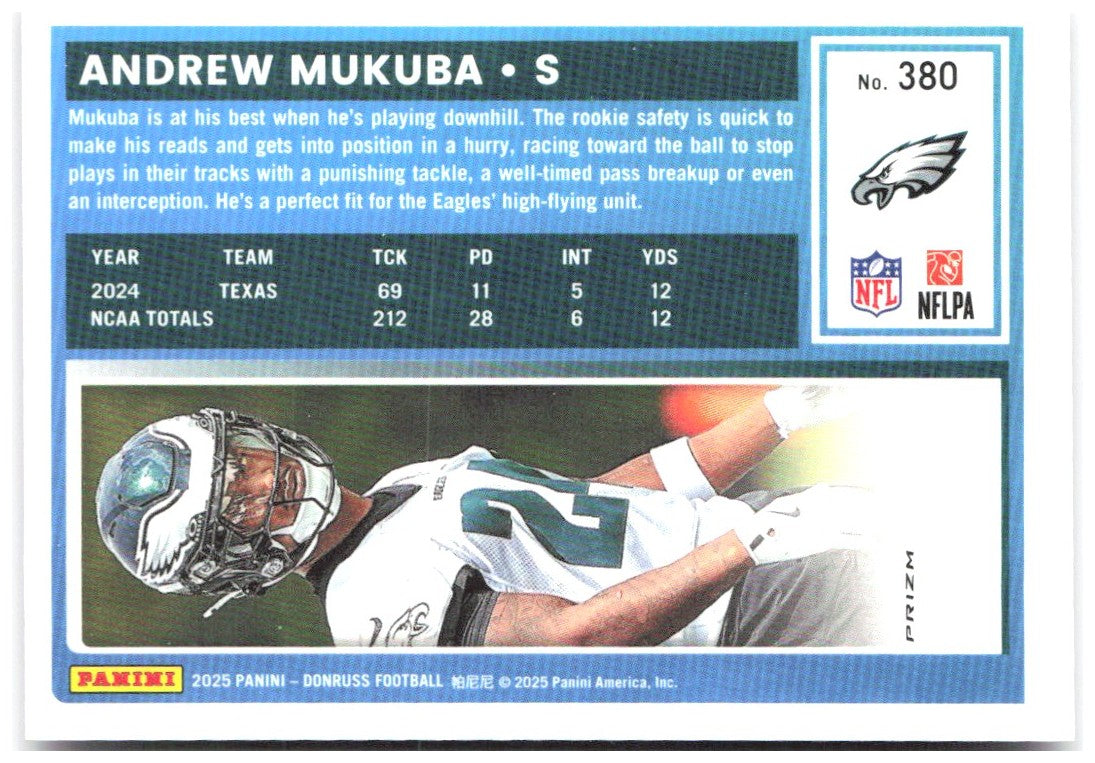 Andrew Mukuba Donruss - Optic Rated Rookies Pink 380 2025 Philadelphia Eagles
