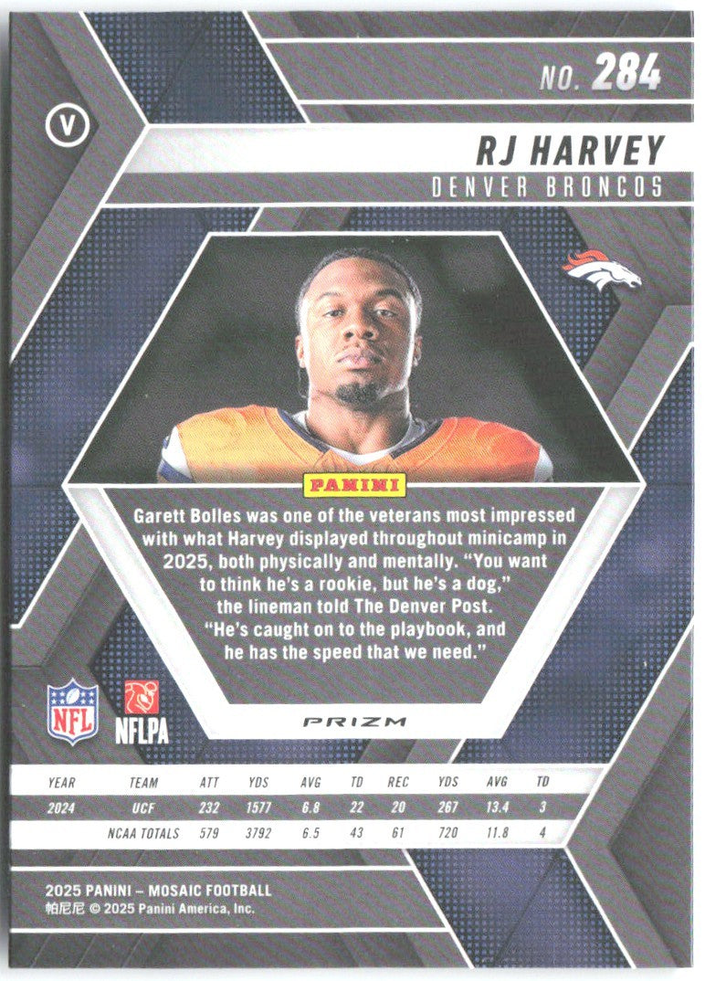 RJ Harvey Panini Mosaic - Mosaic Reactive Blue 284 2025 Denver Broncos