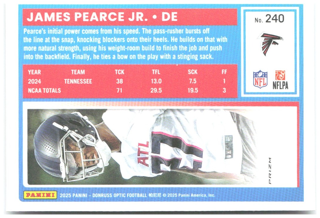 James Pearce Jr. Donruss Optic - Holo 240 2025 Atlanta Falcons