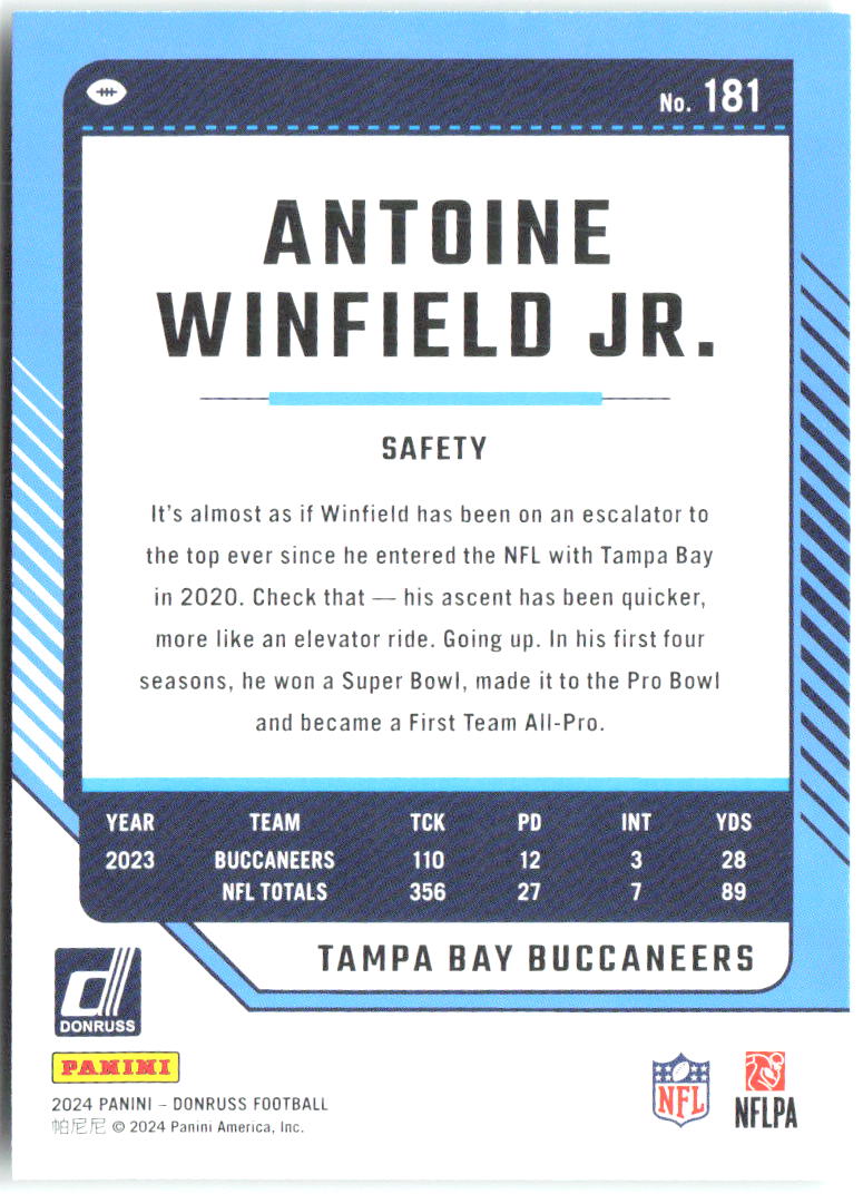 Antoine Winfield Jr. Donruss - Press Proof Green 181 2024 Tampa Bay Buccaneers