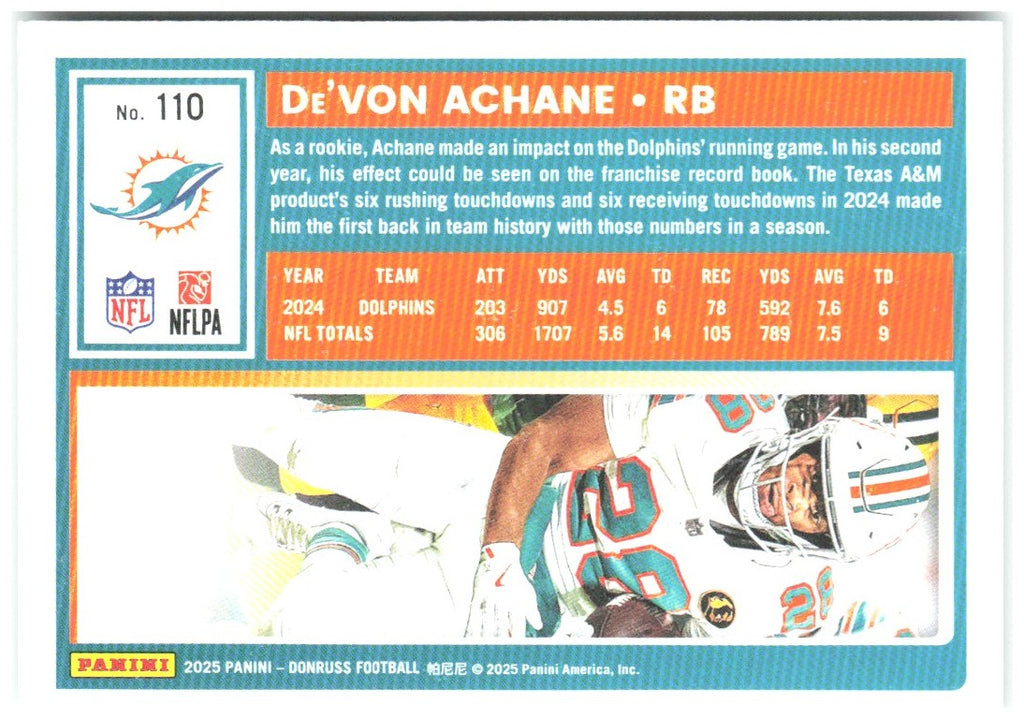 De’Von Achane Donruss - Press Proofs Green 110 2025 Miami Dolphins