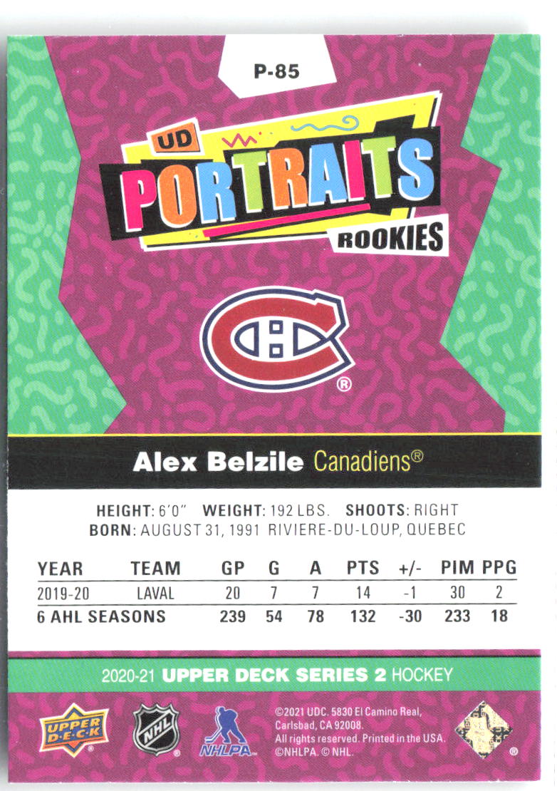Alex Belzile Upper Deck - UD Portraits P-85 2020-21 Montreal Canadiens
