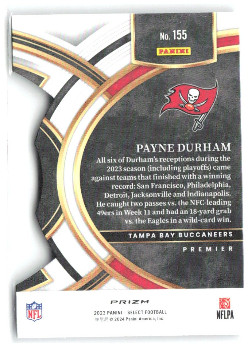 Payne Durham Panini Select Silver Prizms Die Cuts 155 2023 Tampa Bay Buccaneers