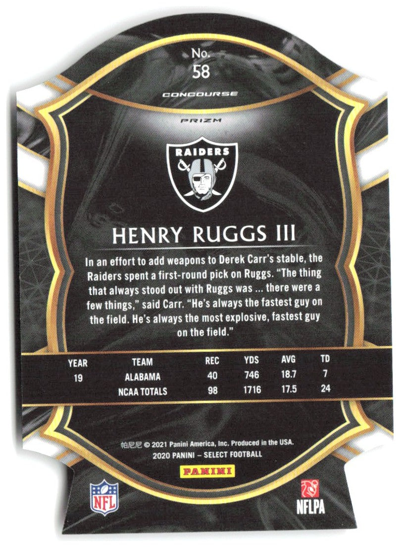 Henry Ruggs III Panini Select - Red Prizm Die Cut 58 2020 Las Vegas Raiders