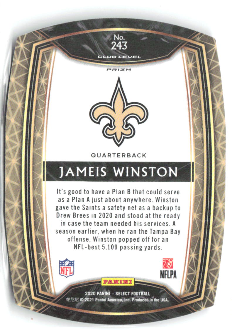 Jameis Winston Panini Select - Purple Prizm Die Cut 243 2020 New Orleans Saints