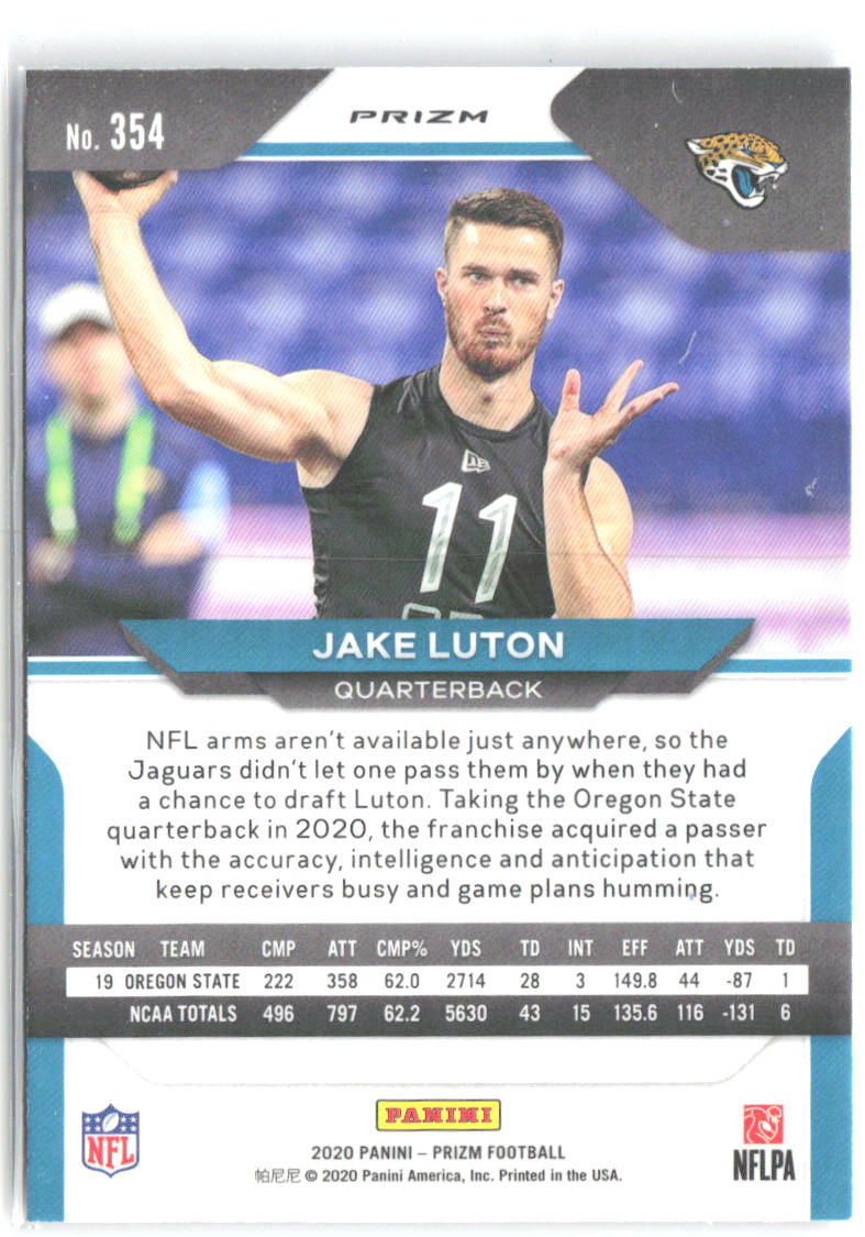 Jake Luton Panini Prizm - Prizm Red White and Blue 354 2020 Jacksonville Jaguars