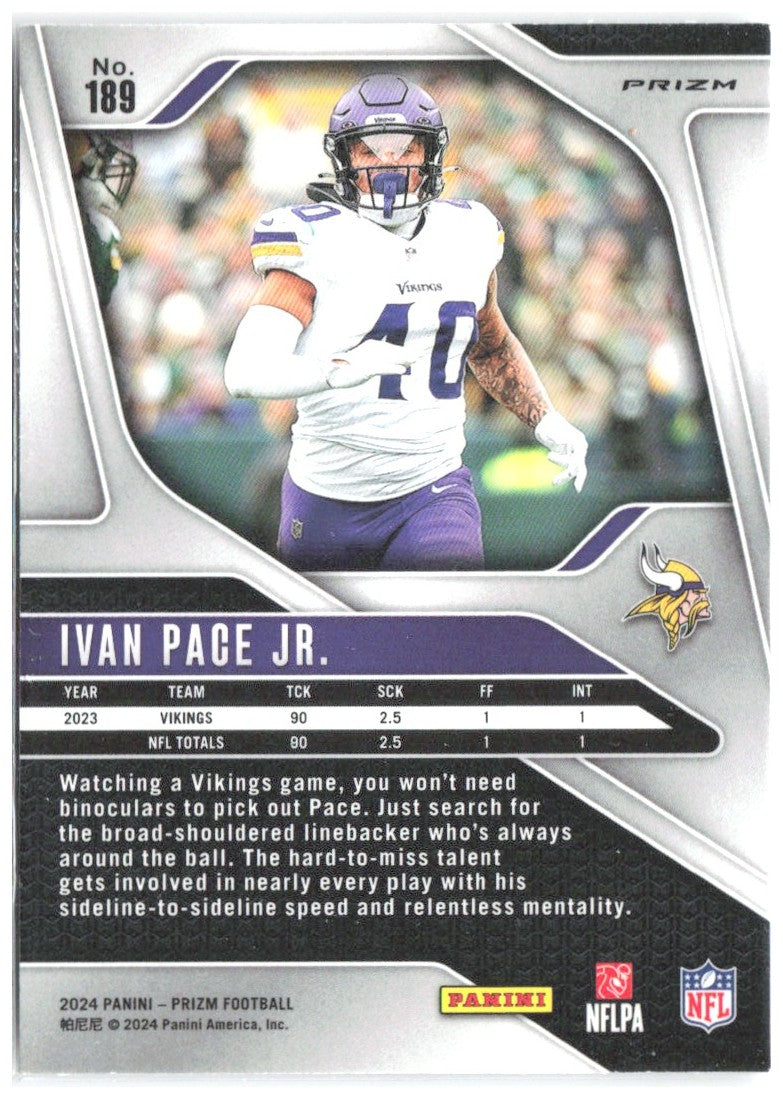 Ivan Pace Jr. Panini Prizm - Silver 189 2024 Minnesota Vikings