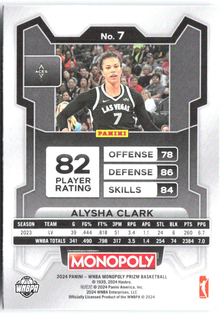 Alysha Clark Panini Prizm Monopoly WNBA 7 2024 Las Vegas Aces
