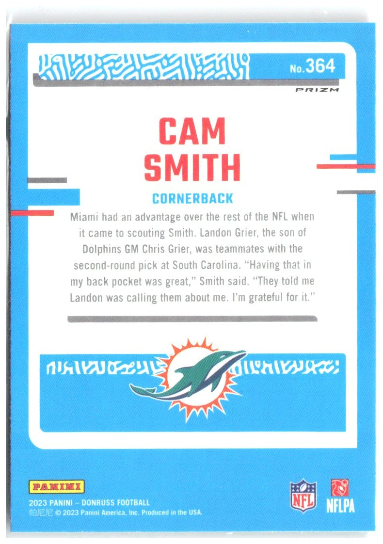 Cam Smith Donruss - Optic Rated Rookie Red & Green Prizm 364 2023 Miami Dolphins