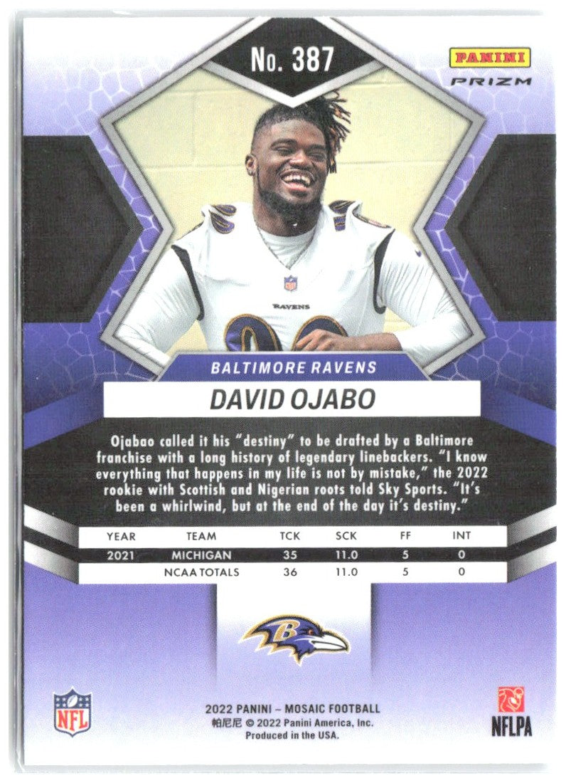 David Ojabo Panini Mosaic - Mosaic Green 387 2022 Baltimore Ravens