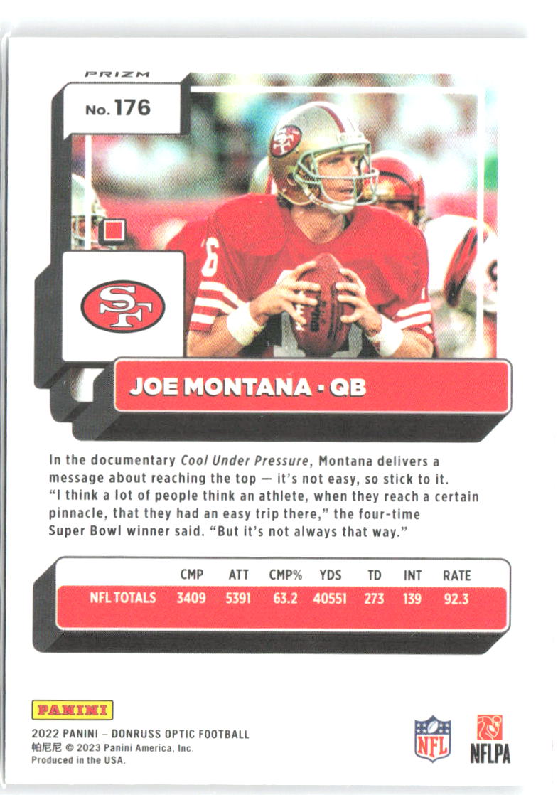Joe Montana Donruss Optic - Holo 176 2022 San Francisco 49ers