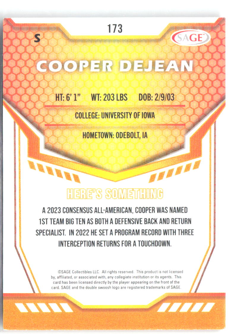 Cooper DeJean SAGE HIT 173 2024 Iowa Hawkeyes
