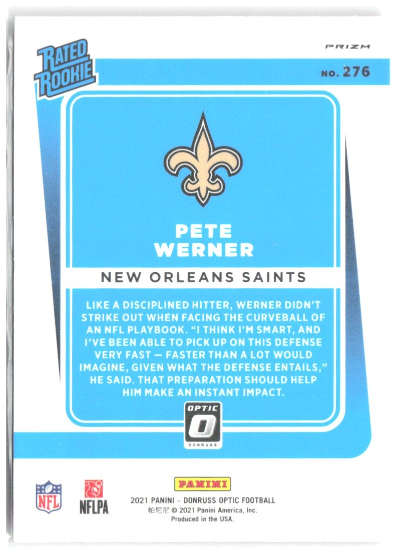 Pete Werner Donruss Optic - Pink 276 2021 New Orleans Saints