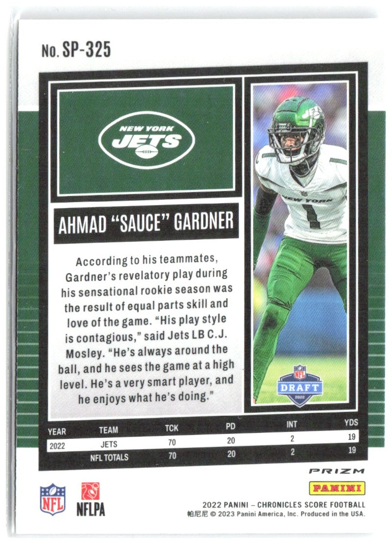 Ahmad "Sauce" Gardner Chronicles - Score Premium Rookies Silver SP-325 2022 Jets