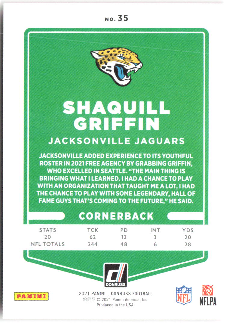 Shaquill Griffin Donruss - Press Proof Red 35 2021 Jacksonville Jaguars