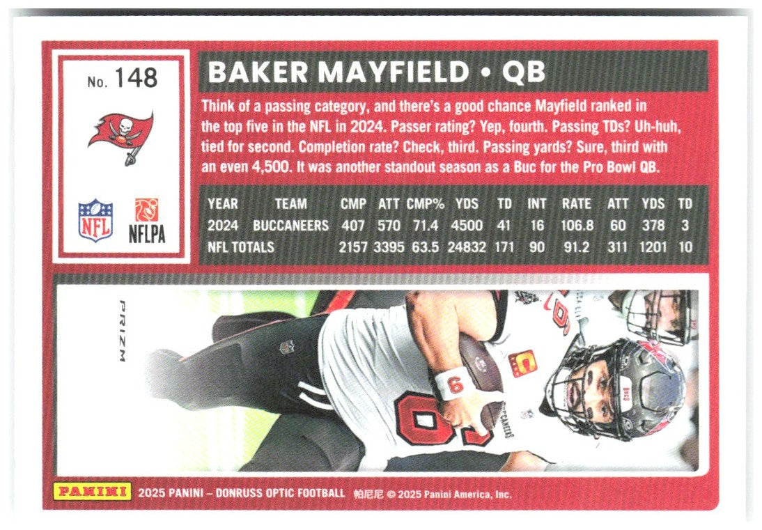 Baker Mayfield Donruss Optic - Holo 148 2025 Tampa Bay Buccaneers