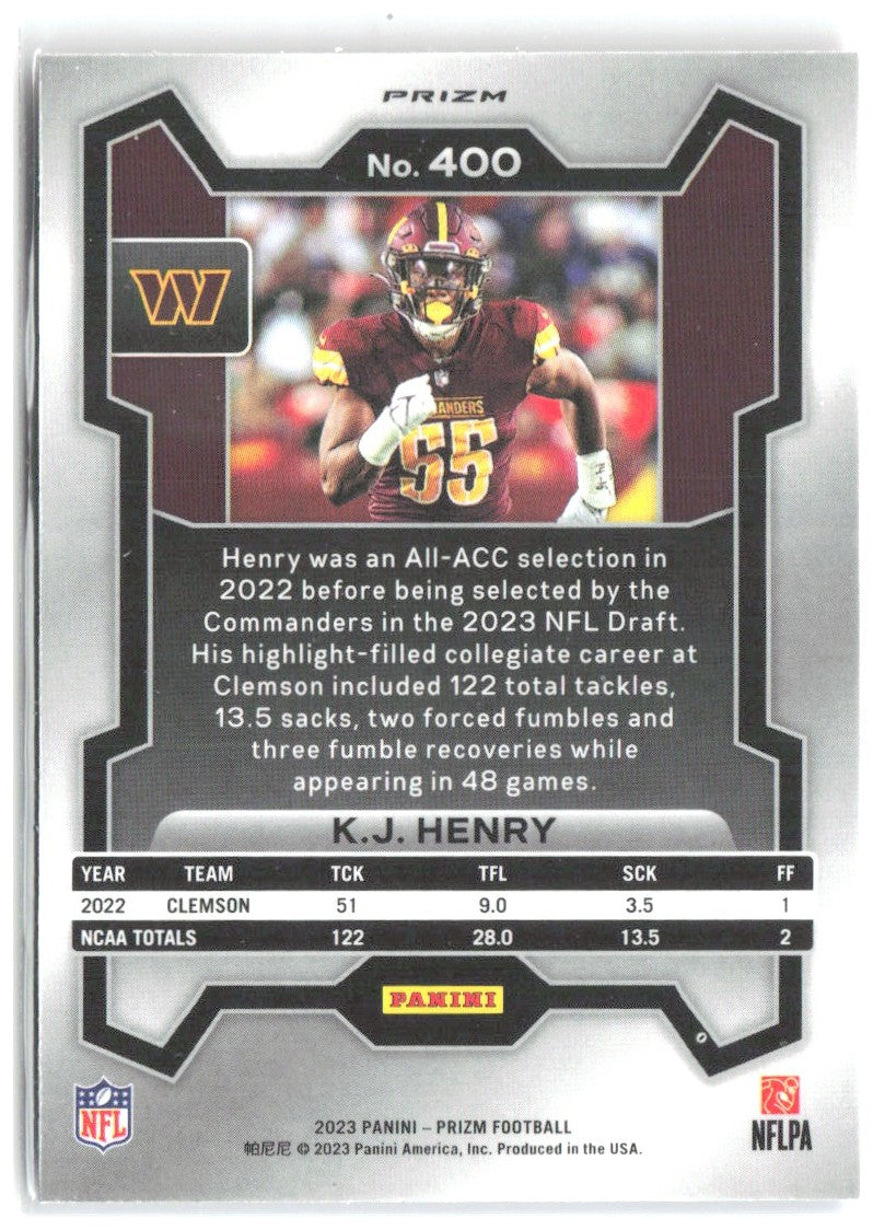 K.J. Henry Panini Prizm - Red White and Blue 400 2023 Washington Commanders