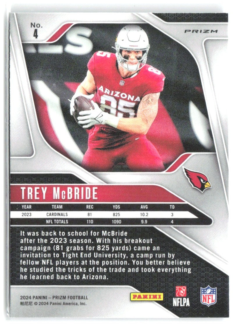 Trey McBride Panini Prizm - Silver 4 2024 Arizona Cardinals