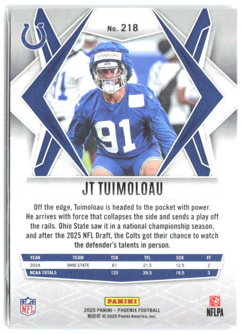 JT Tuimoloau Panini Phoenix - Silver Hyper Prizm 218 2025 Indianapolis Colts