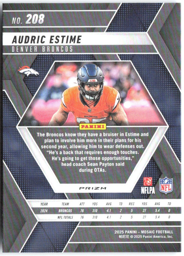 Audric Estime Panini Mosaic - Mosaic Reactive Blue 208 2025 Denver Broncos