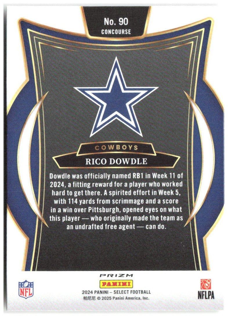 Rico Dowdle Panini Select - Red & Yellow Prizm Shock 90 2024 Dallas Cowboys