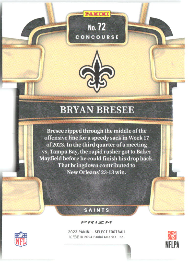 Bryan Bresee Select Green and Yellow Prizms Die Cuts 72 2023 New Orleans Saints
