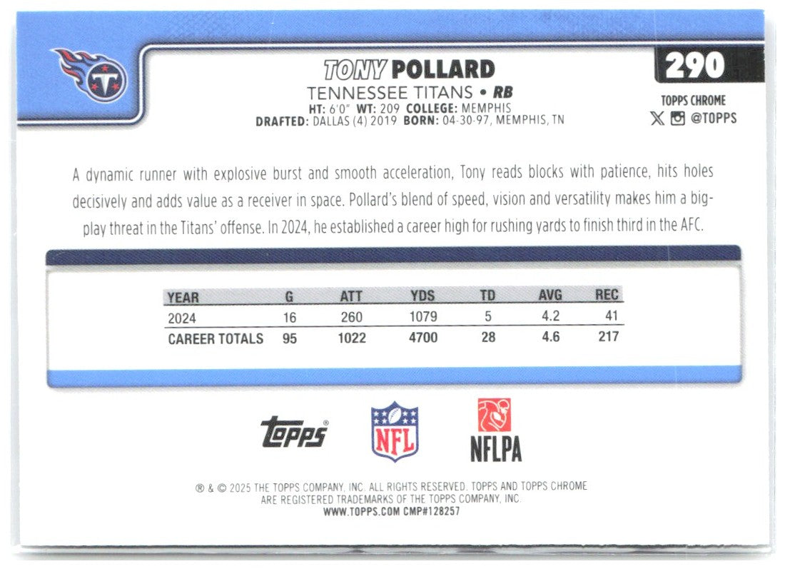 Tony Pollard Topps Chrome - Ray Wave Refractor 290 2025 Tennessee Titans