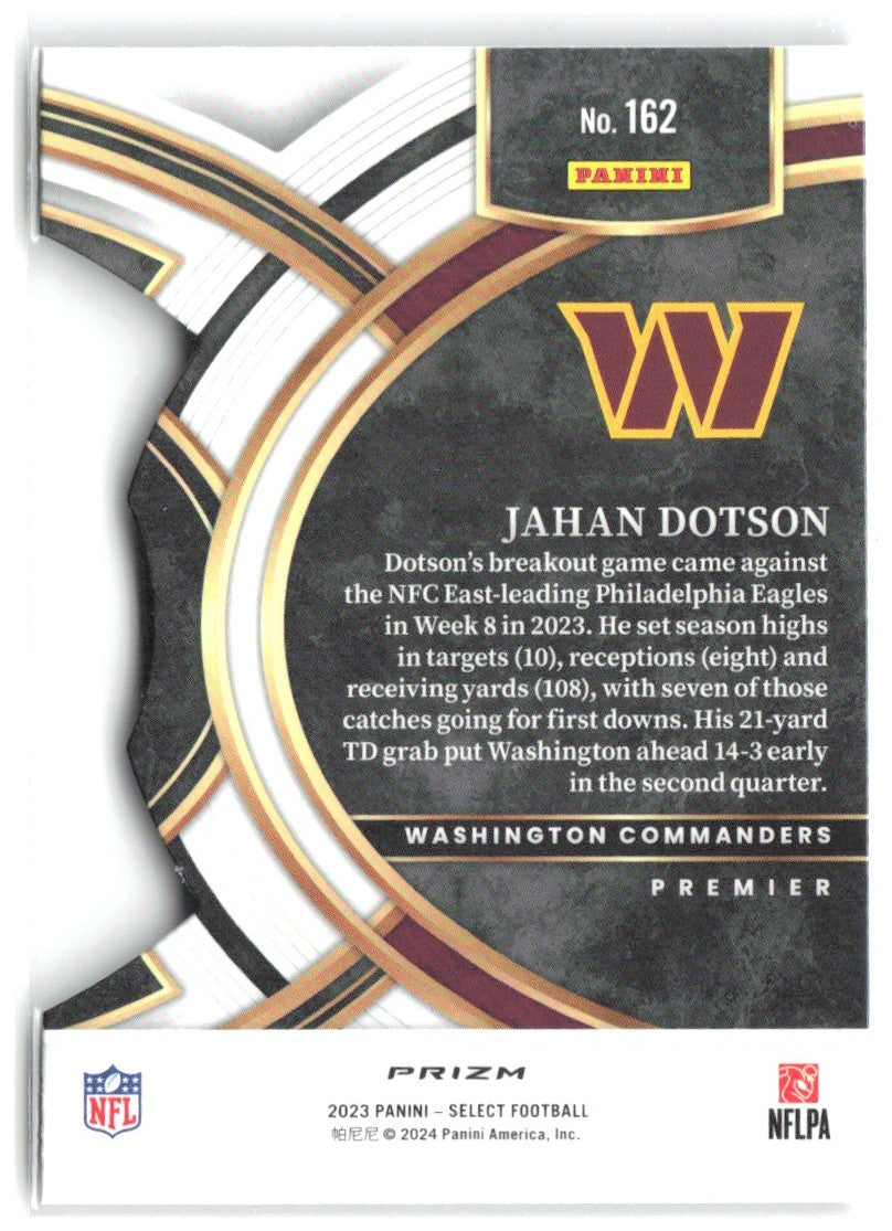 Jahan Dotson Select Black and Red Prizms Die Cuts 162 2023 Washington Commanders