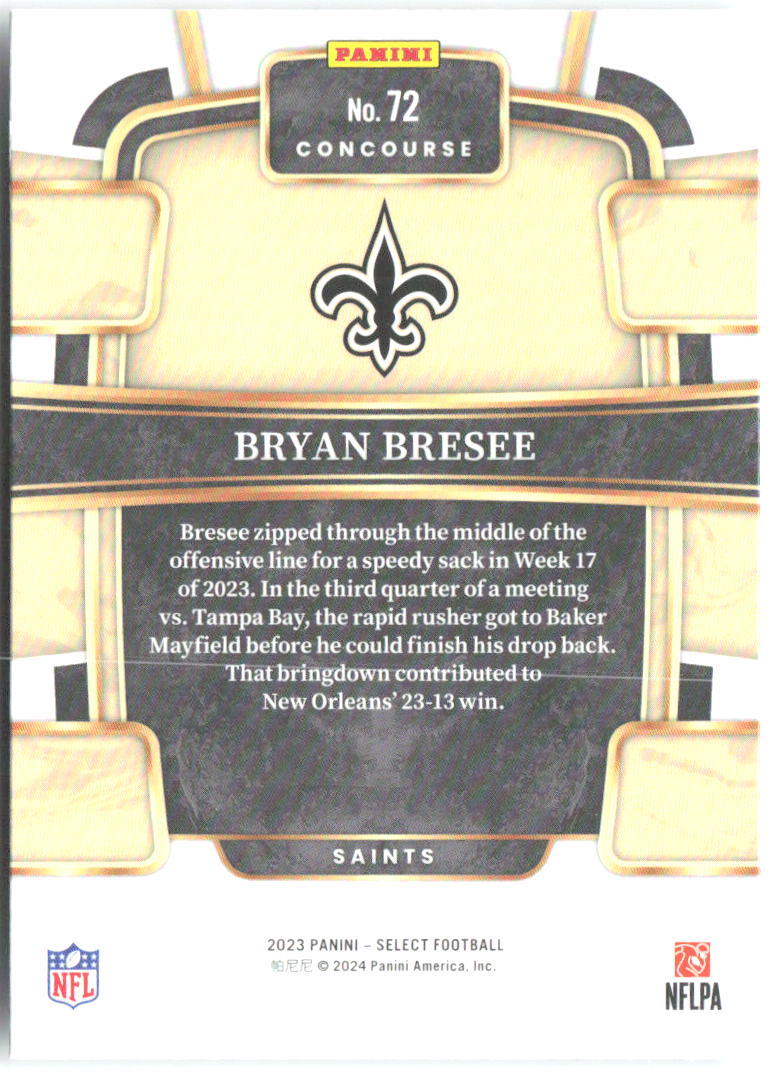 Bryan Bresee Panini Select 72 2023 New Orleans Saints RC