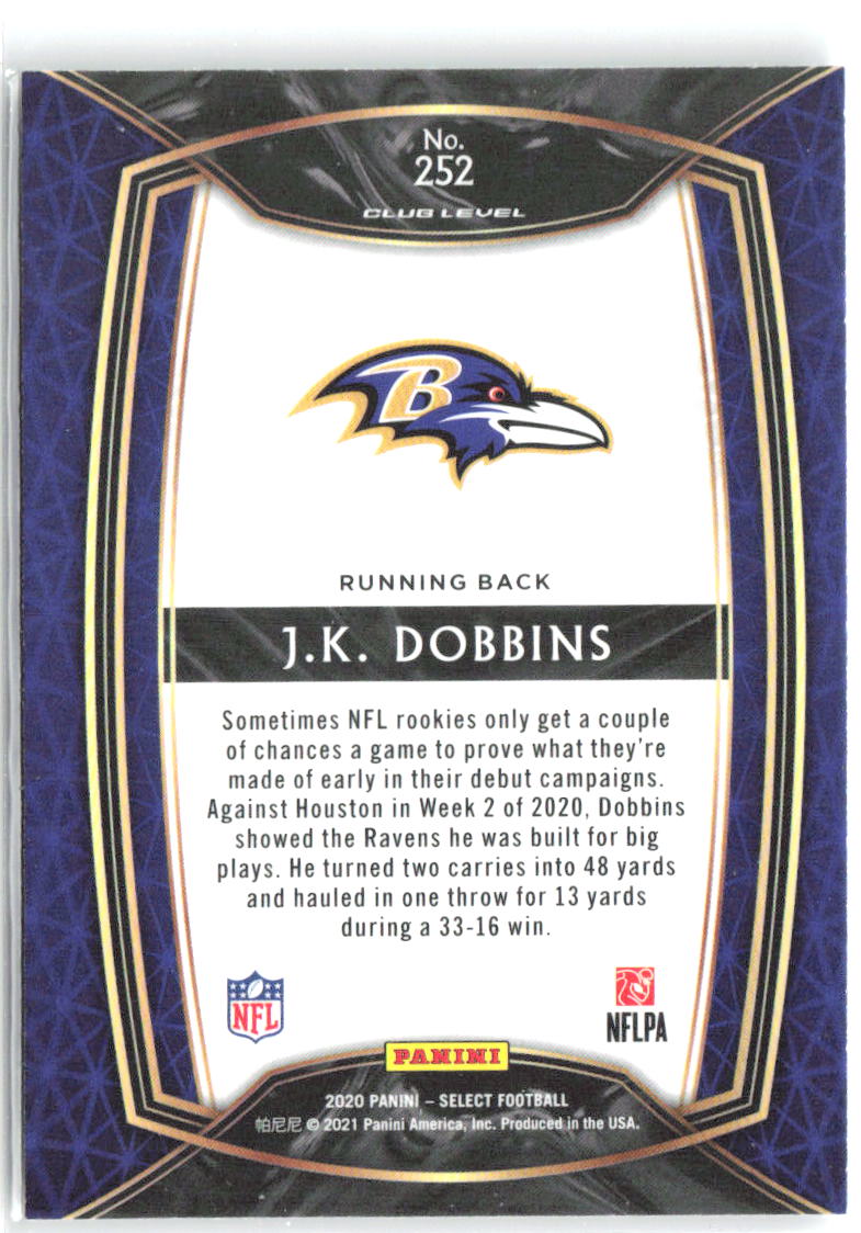 J.K. Dobbins Panini Select 252 2020 Baltimore Ravens RC